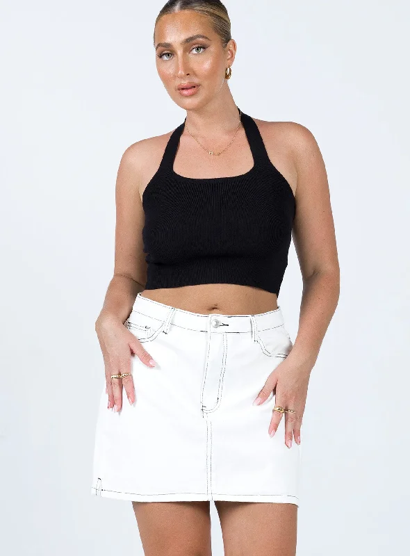 Women's Trendy Attire City Fashion Aswan Constrast Stitch Mini Skirt White