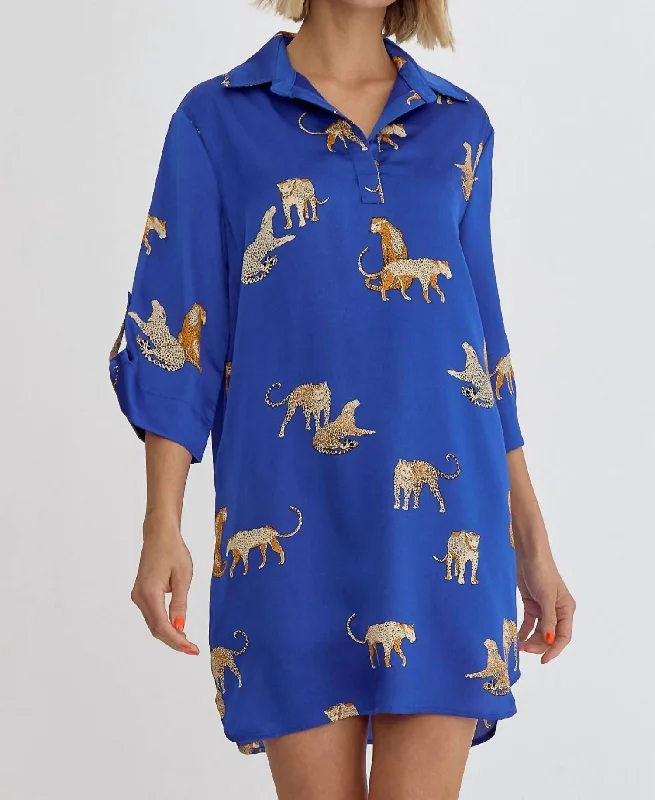 Women's Casual Clothing For Lounging Missy Cheetah Dress In Royal Blue
