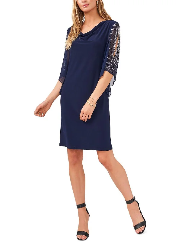 Women's Garments Petites Womens Chiffon Cowl Neck Sheath Dress