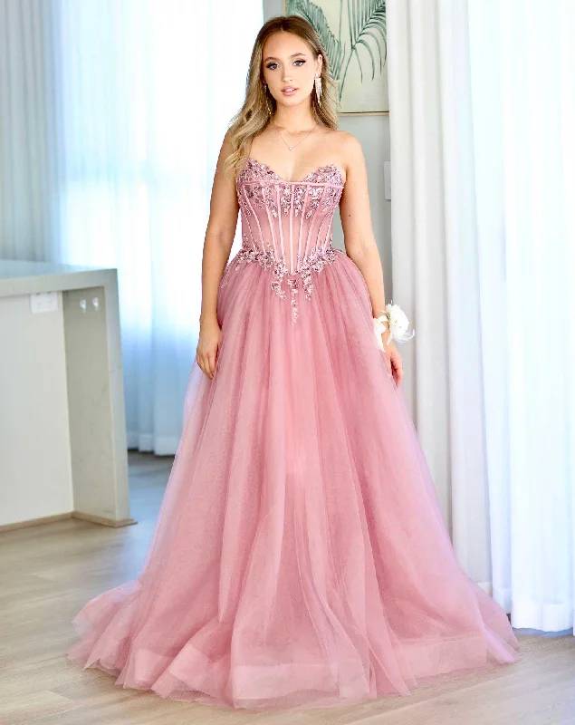 Shop Sale Items Aurora Strapless Corset Gown - Rose Discounts On Casual Weekend Styles