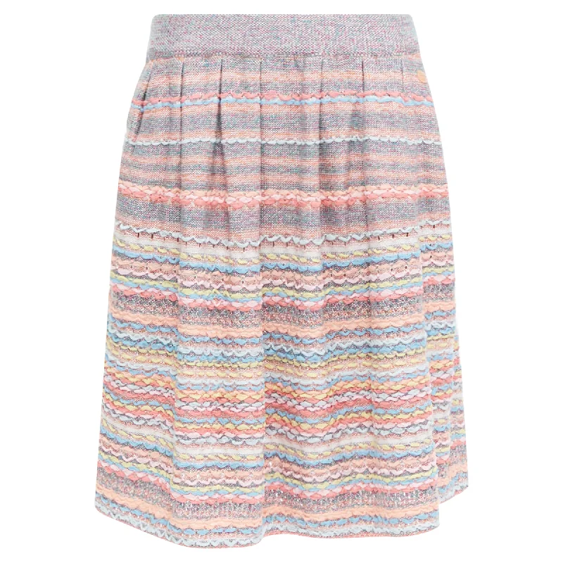 Women's Vacation Attire Sleek Design Chanel Rainbow Silk Cotton Cashmere Ribbon Tweed Knee Length Skirt Women's Vacation Attire Sleek Design Chanel Rainbow Silk Cotton Cashmere Ribbon Tweed Knee Length Skirt
