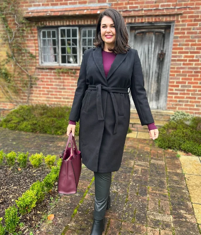 Women's Trendy Activewear Apparel Anniversary Sale Black Wool Blend Belted Coat