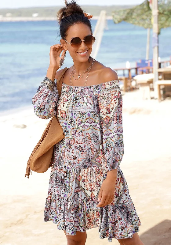 Women's Formal Clothes LASCANA Women's Off Shoulder Carmen Patchwork Print Dress