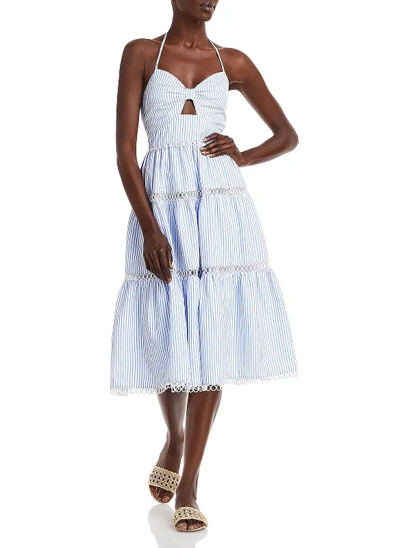 Affordable Women's Clothing Sale Online Womens Striped Mid Calf Halter Dress