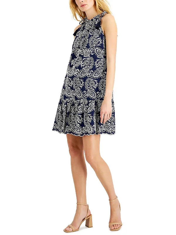 Women's Vacation Clothes Womens Embroidered Mini Fit & Flare Dress