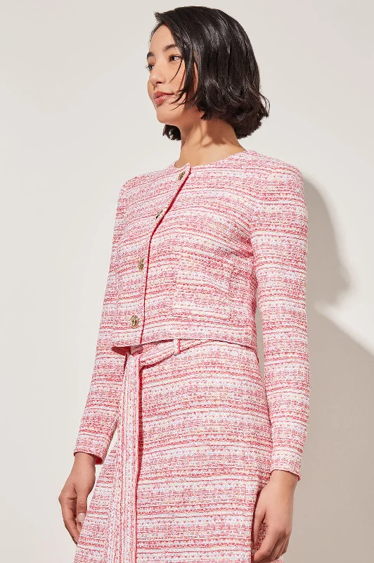 Women's Comfortable Lounge Outfit Vibrant Femme Fashion Modern Fit Button-Front Striped Tweed Knit Jacket Women's Comfortable Lounge Outfit Vibrant Femme Fashion Modern Fit Button-Front Striped Tweed Knit Jacket