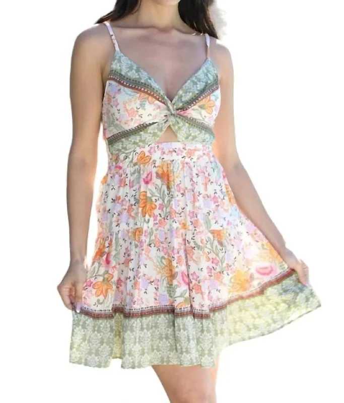 Women's Resort Garments V Neck Twist Front Cut Out Sun Dress In Multi