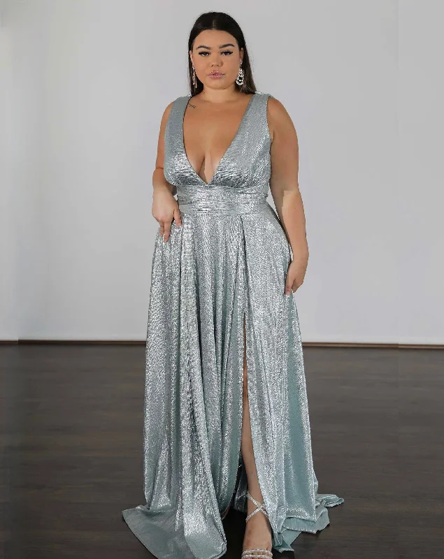 Durable Fashion Picks Lexa Stretch Shimmer Gown - Seafoam Charming Silhouette