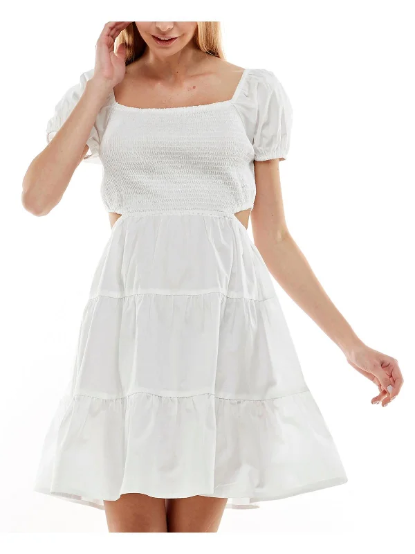 Comfortable Women's Outfits Juniors Womens Cotton Cut-Out Fit & Flare Dress