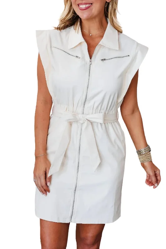 Women's Active Garments For Workouts Muscle Shoulder Utility Dress In Ecru