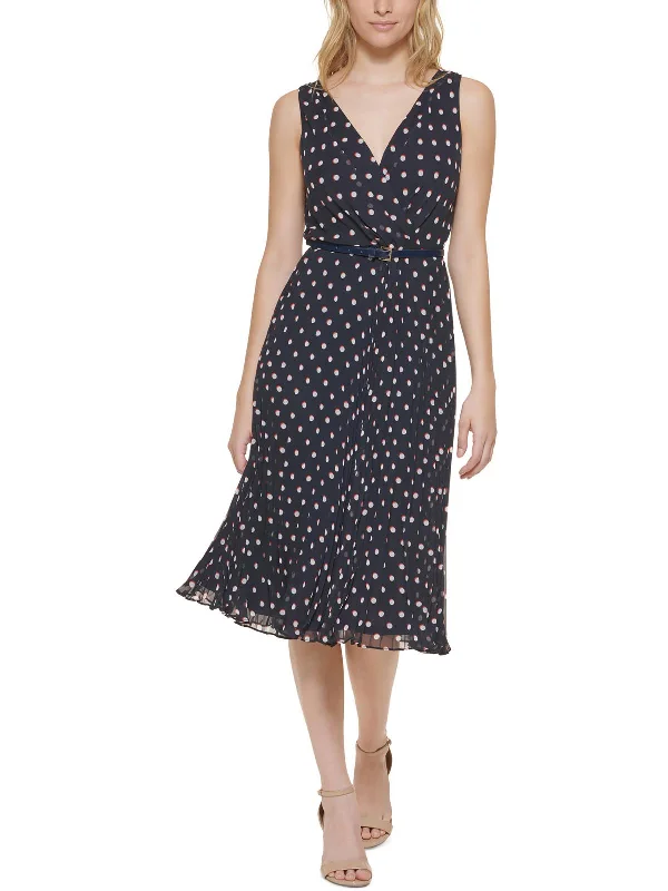 Trendy Casual Outfits Petites Womens Surplice Knee Fit & Flare Dress