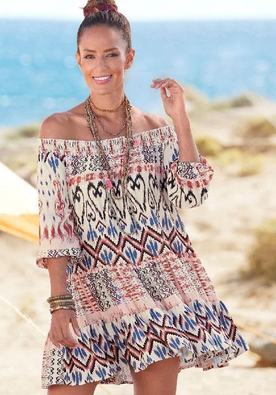 Best Online Clothing Boutiques LASCANA Women's Printed Off Shoulder Dress