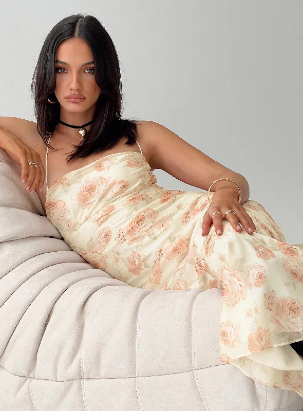 Graceful Fashion Cartian Strapless Maxi Dress Cream / Pink Floral