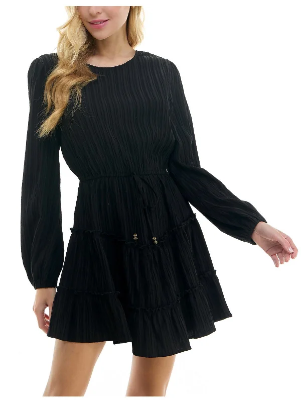 Women Wear Brands Womens Pleated Crinkled Fit & Flare Dress