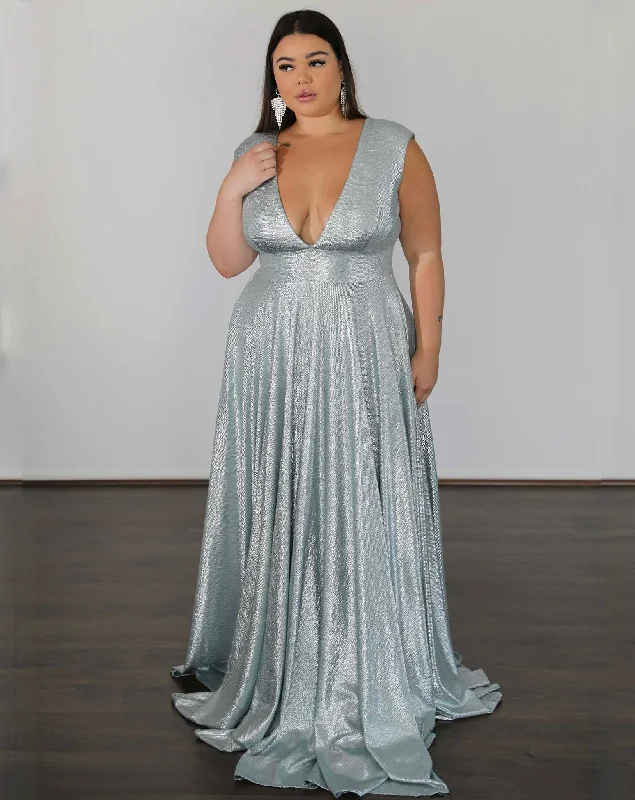Chic & Cozy Collection Sabrina Stretch Shimmer Gown - Seafoam Feminine Charm