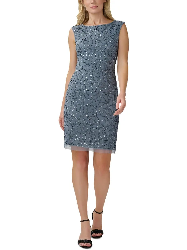 Stylish Women's Garments Womens Beaded Mesh Sheath Dress