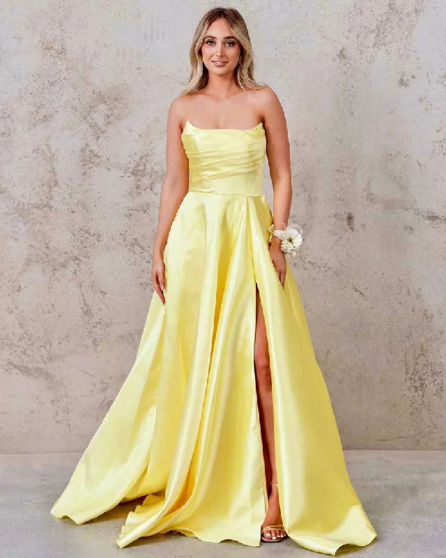 Get The Latest Trends Paola Strapless Gown - Lemon Bold Silhouette