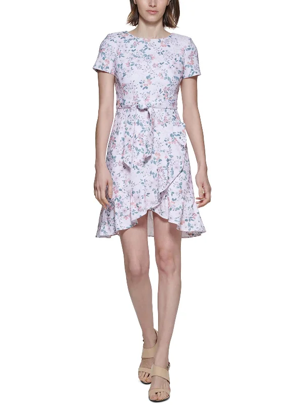 Casual Wear Womens Ruffled Tulip Hem Fit & Flare Dress