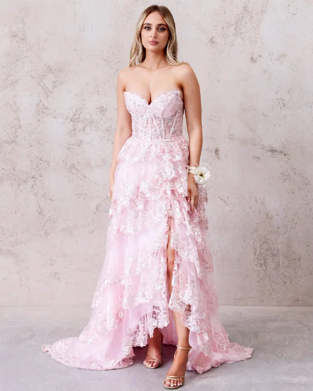 Premium Fashion Esme Ruffle Gown - Pink Now On Sale For Chic Urban Styles