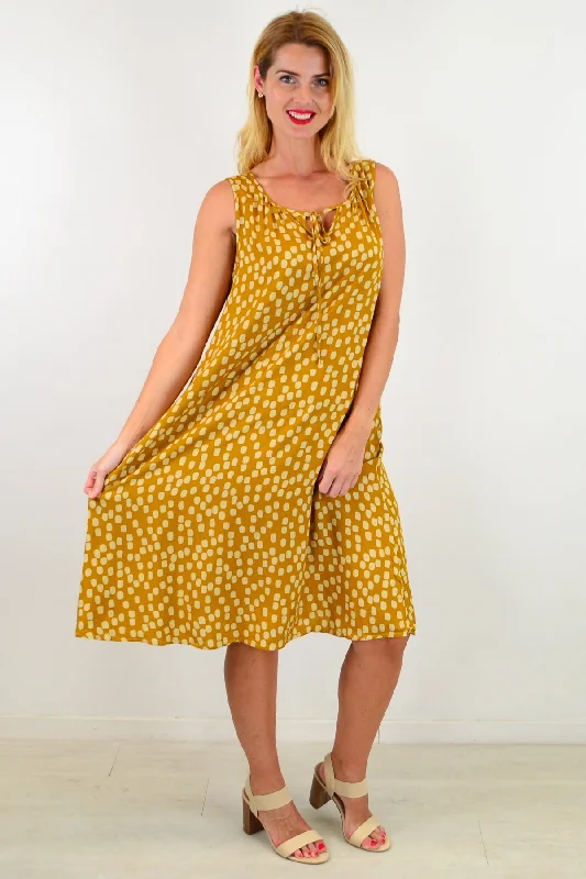 Winter Wardrobe Clearance Mustard Long Dot Sleeveless Tunic Dress