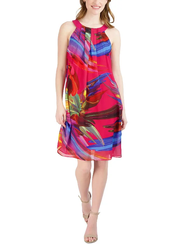 Relaxed Fashion Petites Womens Printed Knee Halter Dress