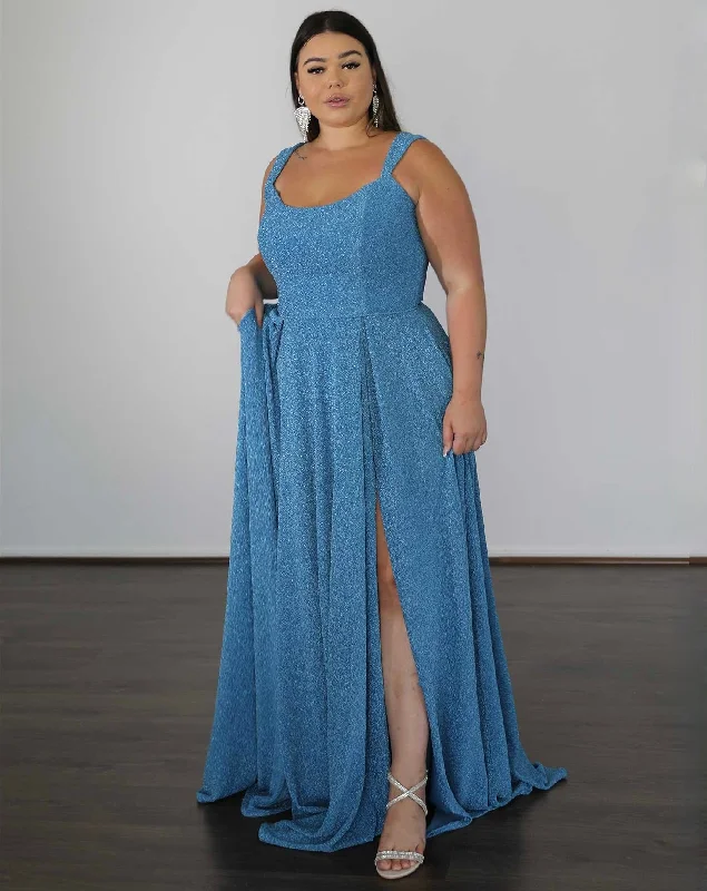 End Of Season Sale Hayley Metallic Jersey Gown - Sky Blue Dreamy Draping