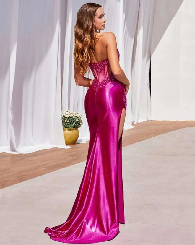 Vibrant Style Promotions Francesca Strapless Lace Satin Gown - Magenta Chic Urban Fashion Look