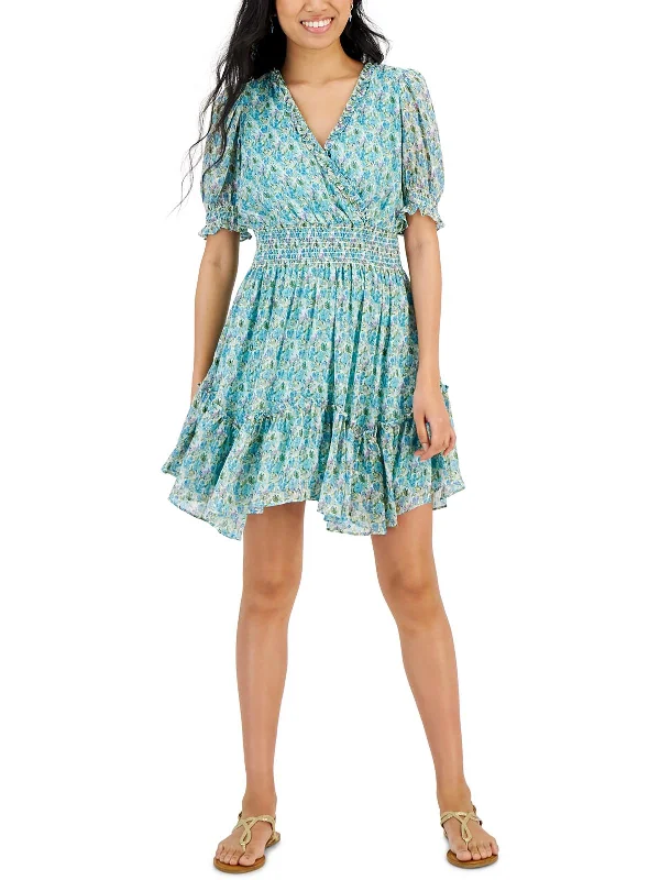 Tailored Clothing For Women Petites Womens Printed Mini Fit & Flare Dress