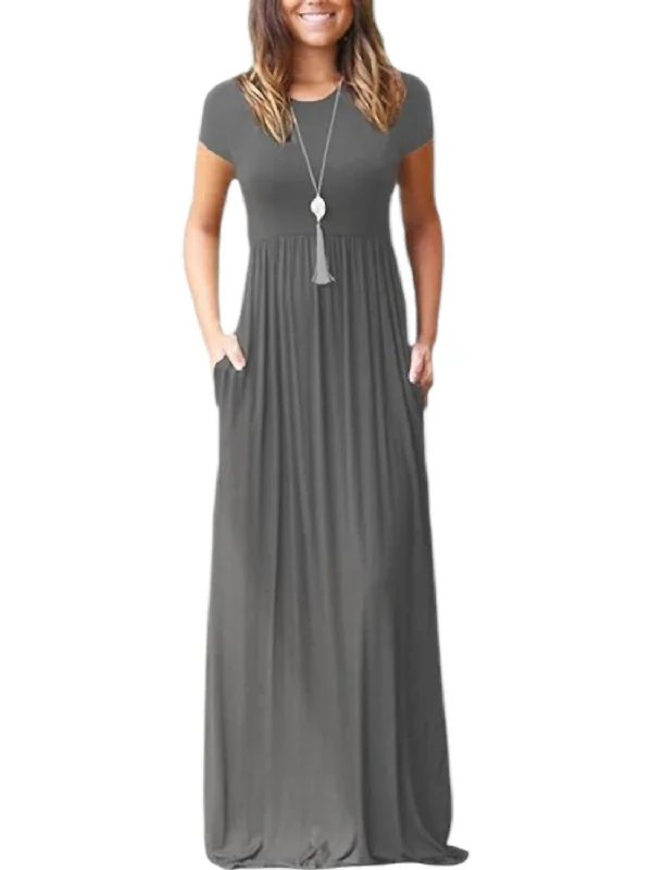 Women's Formal Clothes Maxi With Pocket Dress In Gray