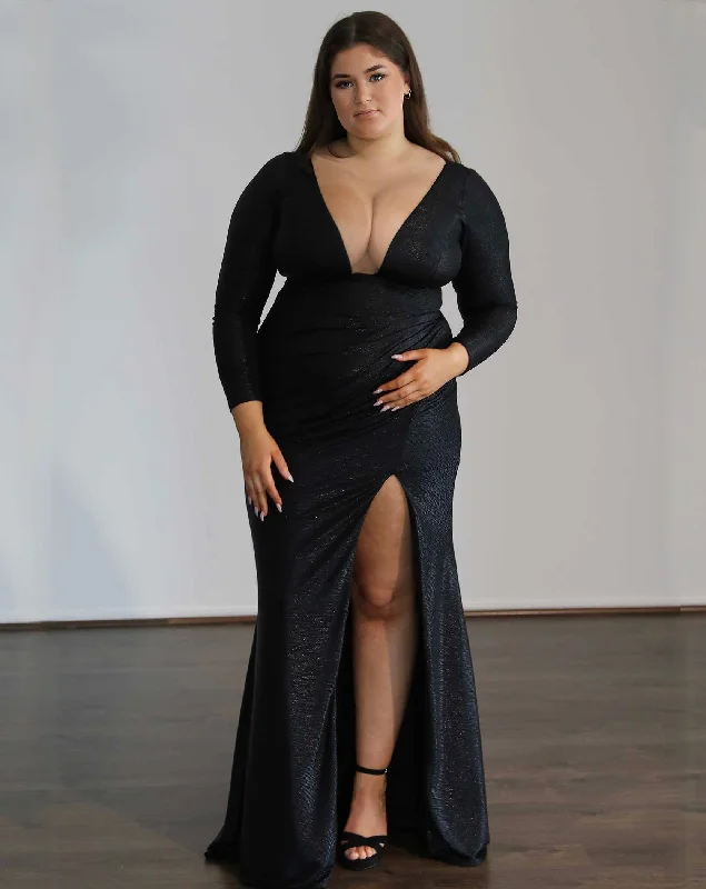 Seasonal Fashion Chelsea Stretch Shimmer Gown - Black Classic Timeless Elegant Style