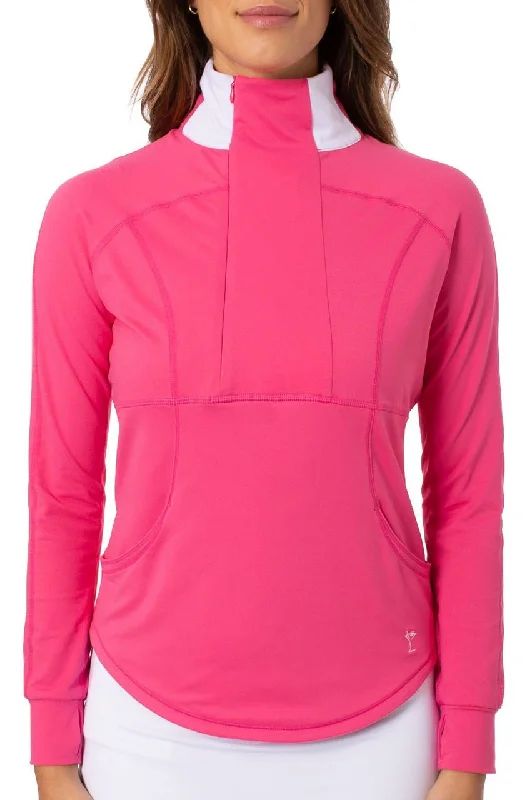 Affordable Women's Clothes Wardrobe Essentials Hot Pink Contrast Quarter Zip Pullover