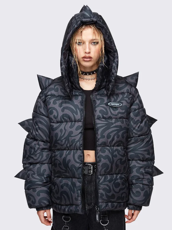 Women's High-Fashion Apparel Beat The Heat In Tropical Styles Trippin Spike Hooded Puffer Jacket Women's High-Fashion Apparel Beat The Heat In Tropical Styles Trippin Spike Hooded Puffer Jacket