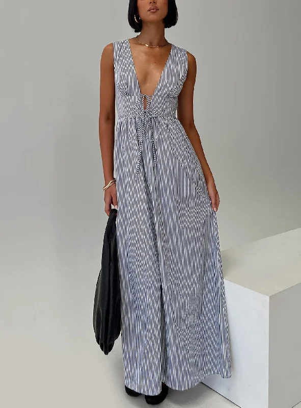 Women Wear Online Pokey Maxi Dress Black / White Stripe