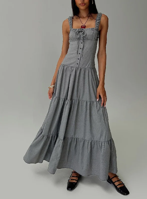Clothes Of Woman Ballerina Maxi Dress Onyx Gingham