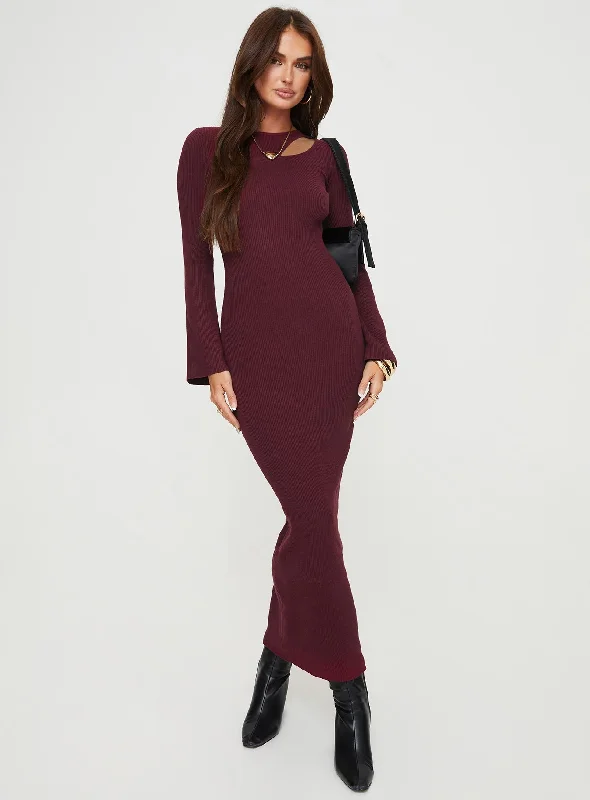 Women's Evening Garments Rydelle Cut Out Knit Maxi Dress Maroon