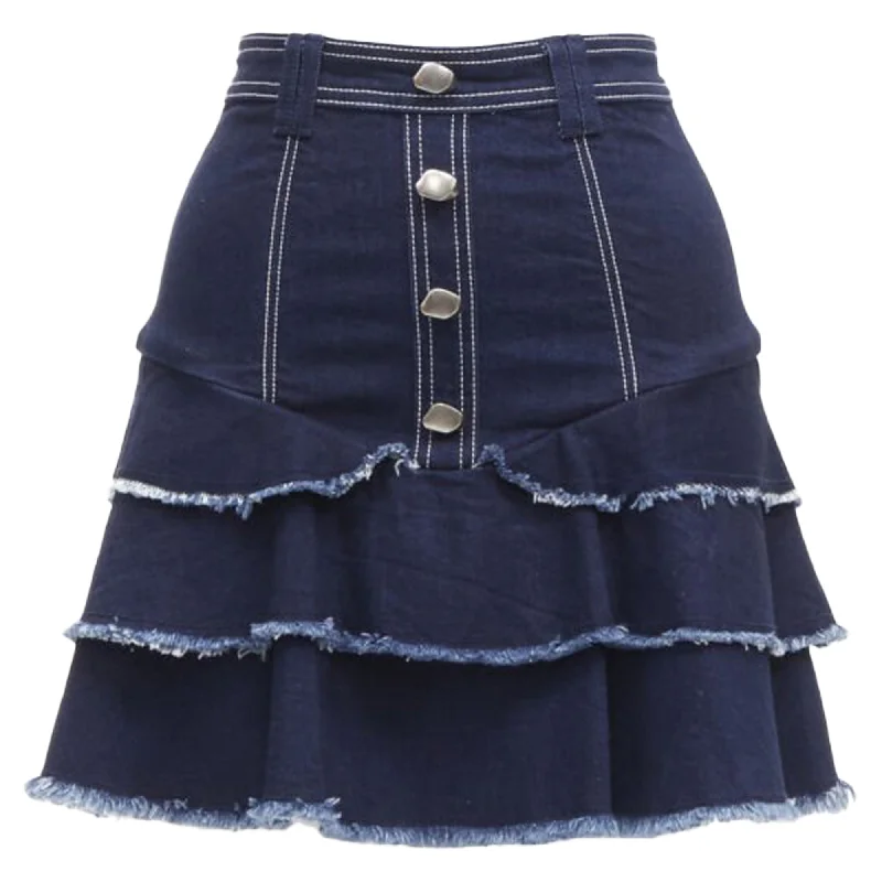 Women's Charming Outfit For Events High End Fashion Aje hamme silver buttons ayed edge tie denim skirt Women's Charming Outfit For Events High End Fashion Aje hamme silver buttons ayed edge tie denim skirt