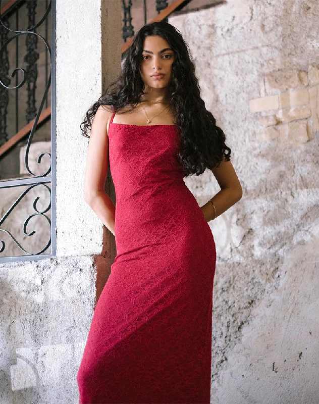 Luxury Women's Clothing Cantha Maxi Dress in Mari Lace Red