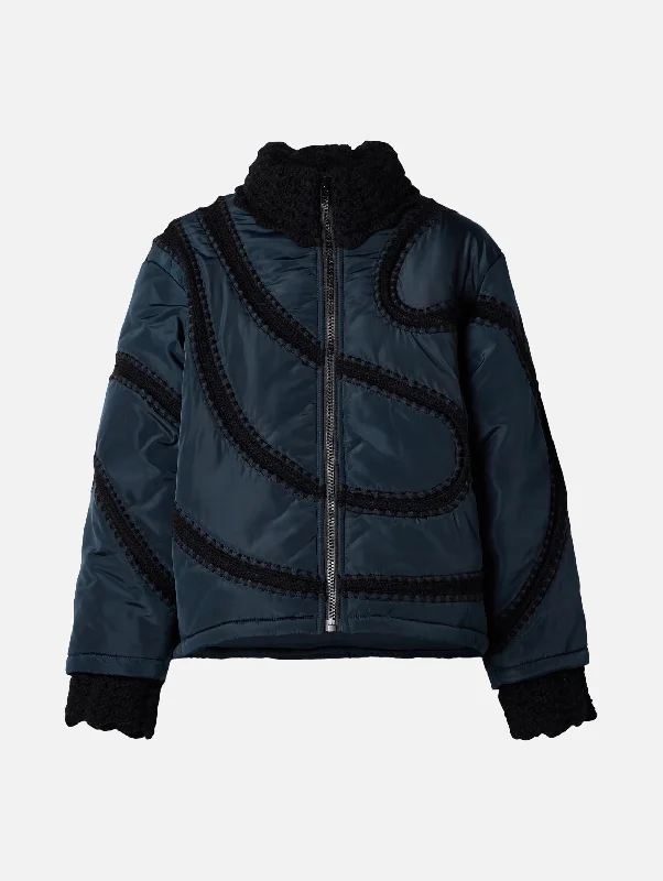 Timeless Women's Apparel Lighten Up With Nordic Styles Averie Windbreaker Crochet Puffer Jacket in Navy Timeless Women's Apparel Lighten Up With Nordic Styles Averie Windbreaker Crochet Puffer Jacket in Navy