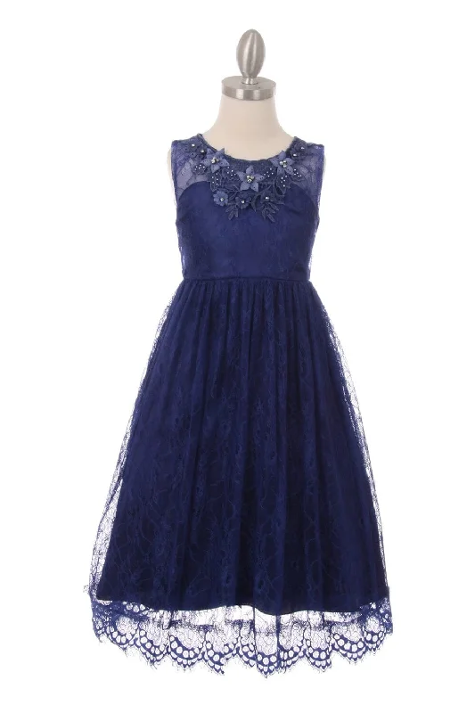 Unleash Your Trendy Side Girls Long Lace Dress with 3D Flowers by Cinderella Couture 5036 Elegant Details