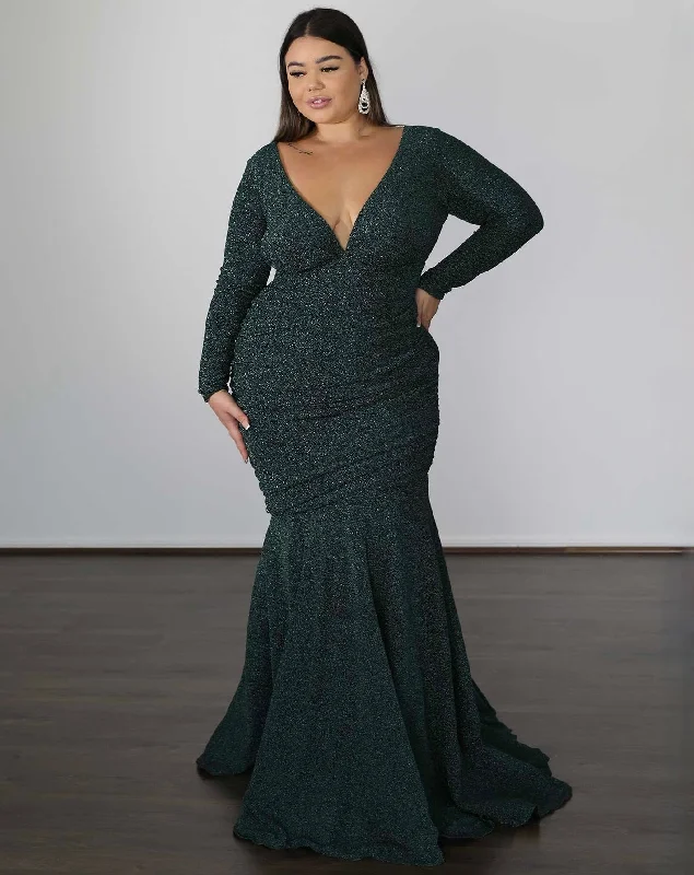 Spring Fashion Ashley Metallic Jersey Gown - Forest Y2K Nostalgic Fashion Look
