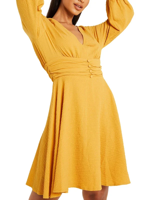 Fashionable Women's Clothes Womens Scuba Stretch V-Neck Mini Fit & Flare Dress