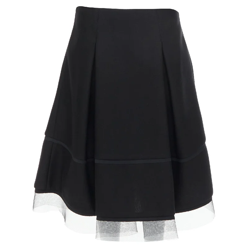 Women's Resort Attire Graceful Cut Donna Karan Scuba Pleated Tulle Mesh Trim A-Line Skirt