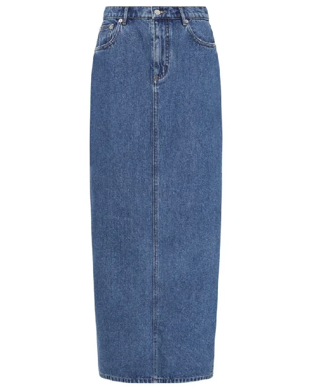Women's Classic Attire Flowy Fabric Organic Denim Maxi Skirt
