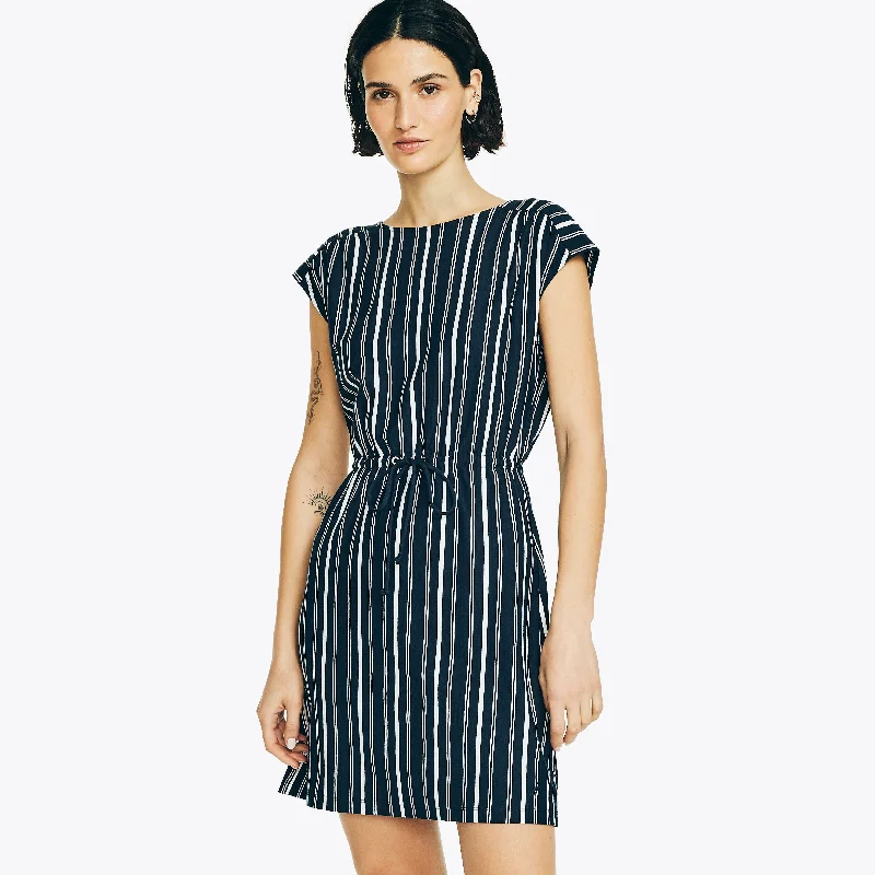 Casual Chic Clothing Nautica Womens Sustainably Crafted Striped Criss-Cross Dress