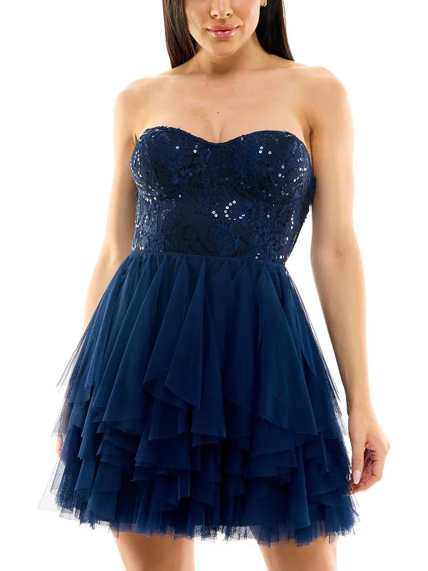 Women's Online Clothing Boutique Juniors Womens Lace Trim Mini Fit & Flare Dress