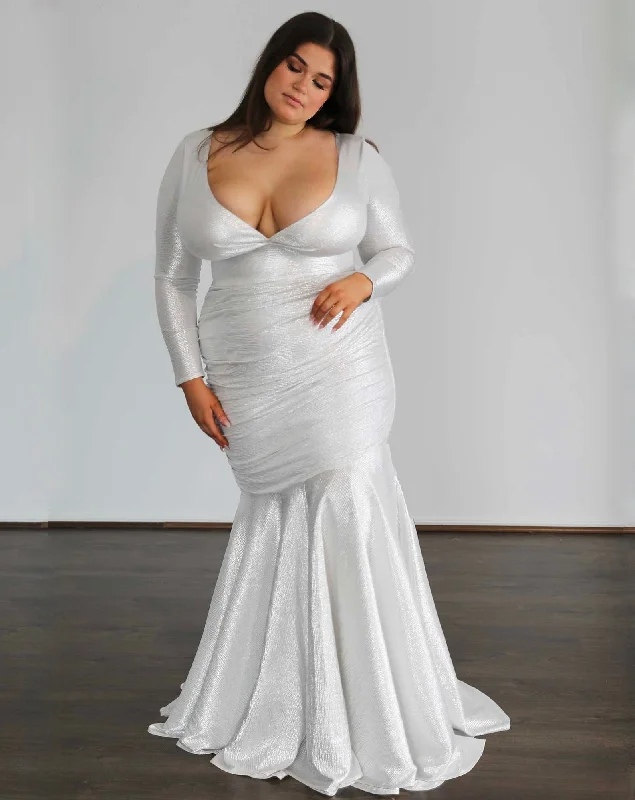 Limited-Time Offer Ashley Stretch Shimmer Gown - Crystal White Art Deco Geometric Pattern Look