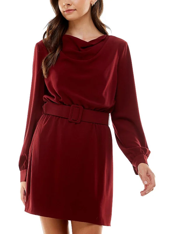 Women's Clothes For Special Occasions Juniors Womens Belted Drape Neck Sheath Dress