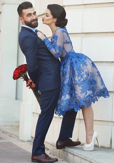 Huge Price Cut Delicate Ruyal Blue Appliques Prom Dress 2022 Long Sleeve Parisian Effortless Chic Style