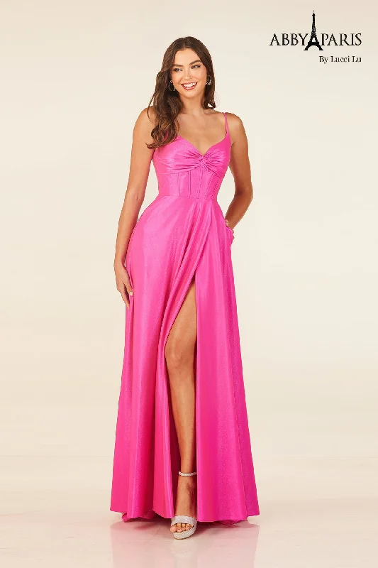 Street Chic Discounts Sleeveless A-line Slit Gown by Abby Paris 90309 Effortless Comfort
