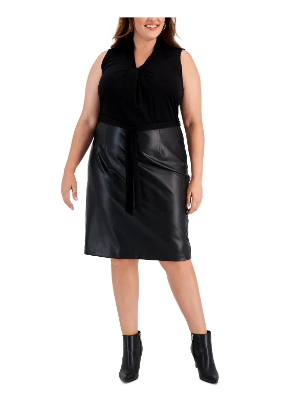 Flash Sale Clothing Plus Womens Faux Leather Knee-Length Sheath Dress